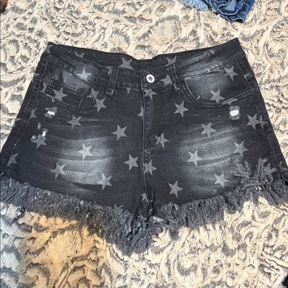 Starry Black Denim Jean Shorts